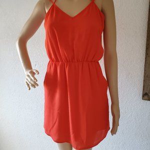 BANANA REPUBLIC Coral Spaghetti Strap Stretch Waist Dress Size 0 Petite NEW